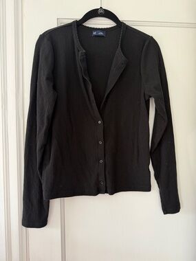 GAP Black Ribbed Long-Sleeve Button Cardigan